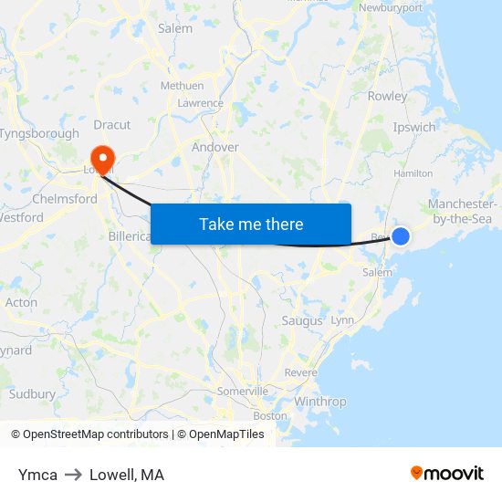 Ymca to Lowell, MA map