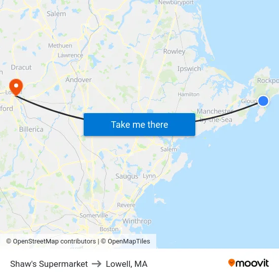 Shaw's Supermarket to Lowell, MA map
