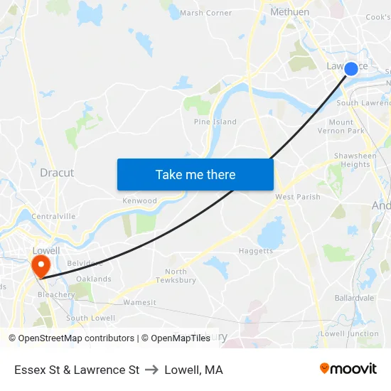 Essex St & Lawrence St to Lowell, MA map