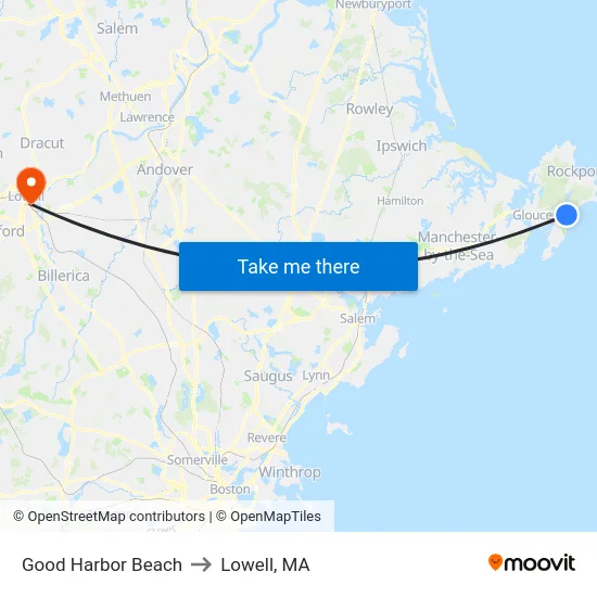 Good Harbor Beach to Lowell, MA map