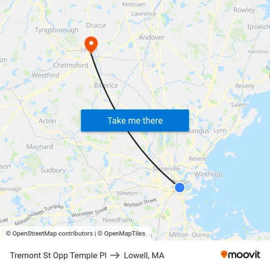 Tremont St Opp Temple Pl to Lowell, MA map