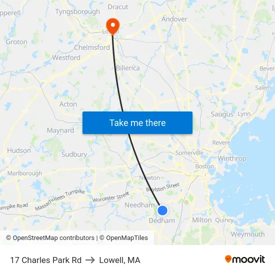 17 Charles Park Rd to Lowell, MA map