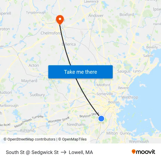 South St @ Sedgwick St to Lowell, MA map