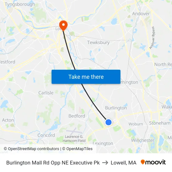 Burlington Mall Rd Opp NE Executive Pk to Lowell, MA map