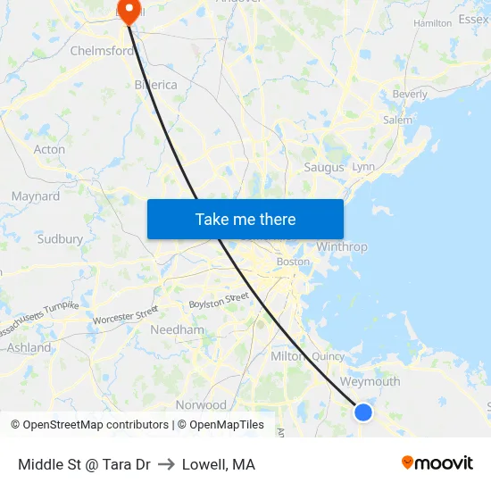 Middle St @ Tara Dr to Lowell, MA map