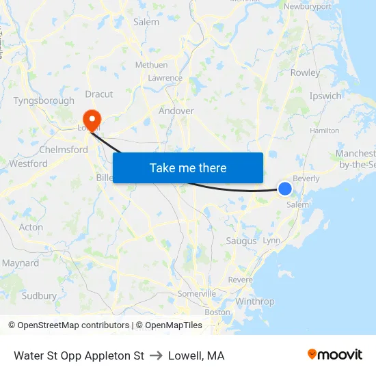 Water St Opp Appleton St to Lowell, MA map