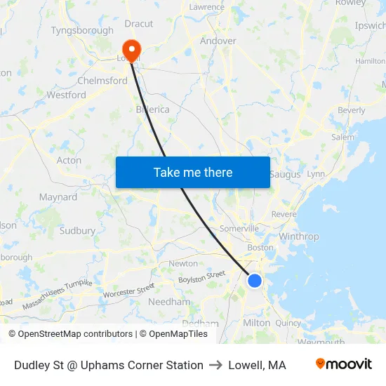Dudley St @ Uphams Corner Station to Lowell, MA map
