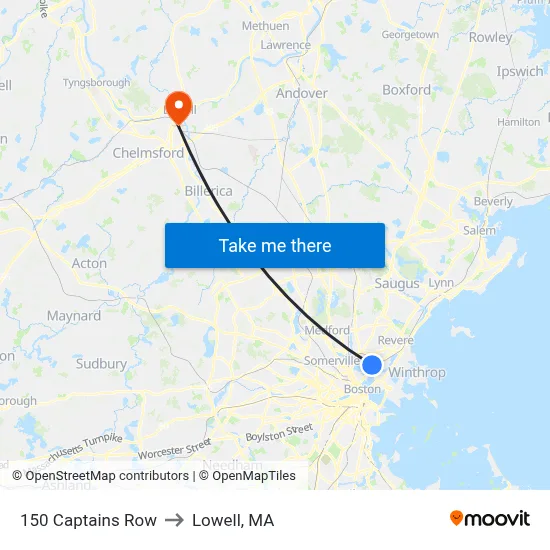 150 Captains Row to Lowell, MA map