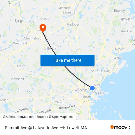 Summit Ave @ Lafayette Ave to Lowell, MA map