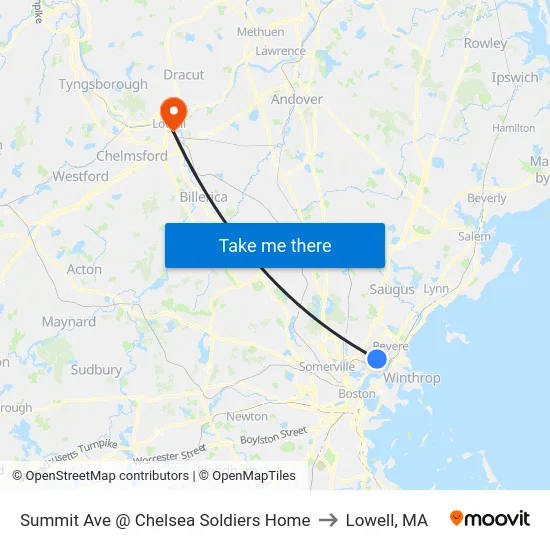Summit Ave @ Chelsea Soldiers Home to Lowell, MA map