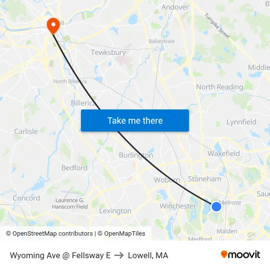 Wyoming Ave @ Fellsway E to Lowell, MA map