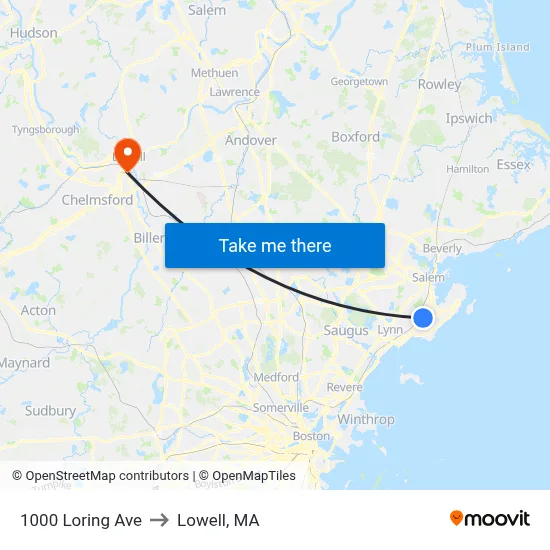 1000 Loring Ave to Lowell, MA map