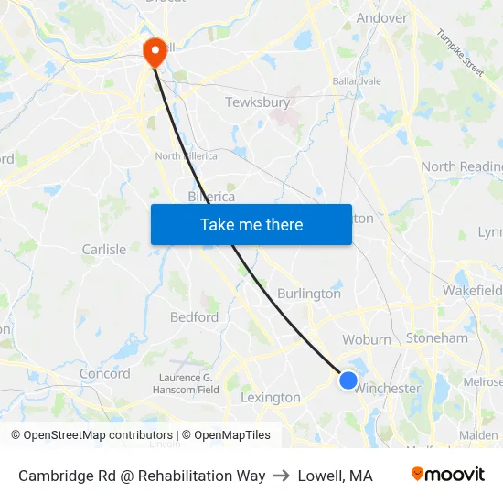 Cambridge Rd @ Rehabilitation Way to Lowell, MA map