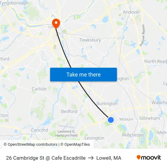 26 Cambridge St @ Cafe Escadrille to Lowell, MA map