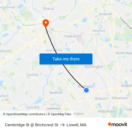 Cambridge St @ Birchcrest St to Lowell, MA map