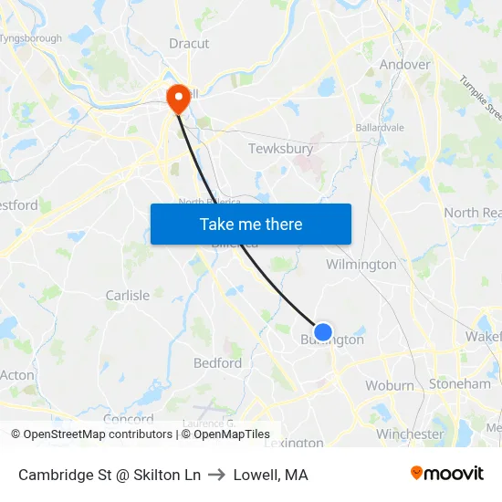 Cambridge St @ Skilton Ln to Lowell, MA map