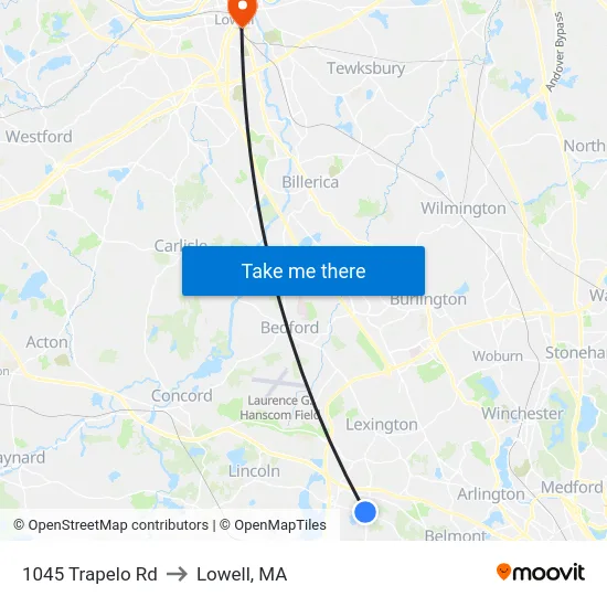 1045 Trapelo Rd to Lowell, MA map