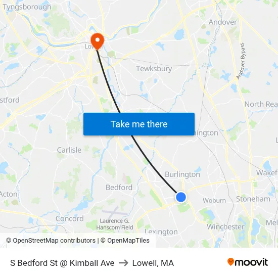 S Bedford St @ Kimball Ave to Lowell, MA map