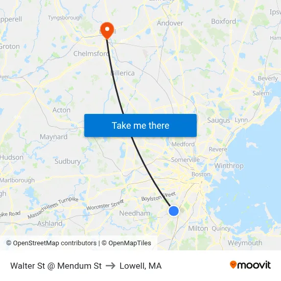 Walter St @ Mendum St to Lowell, MA map