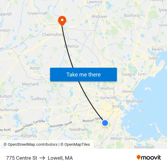 775 Centre St to Lowell, MA map