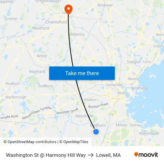 Washington St @ Harmony Hill Way to Lowell, MA map