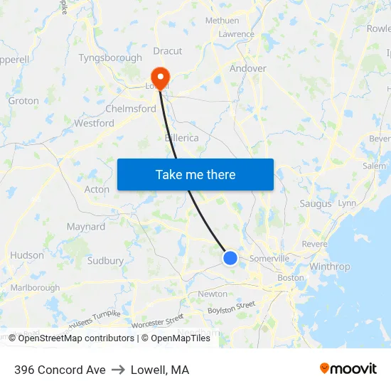 396 Concord Ave to Lowell, MA map