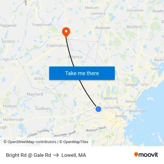 Bright Rd @ Gale Rd to Lowell, MA map