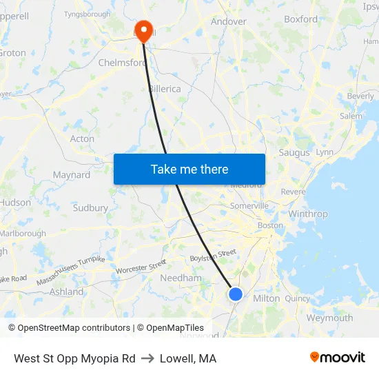 West St Opp Myopia Rd to Lowell, MA map