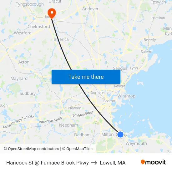 Hancock St @ Furnace Brook Pkwy to Lowell, MA map