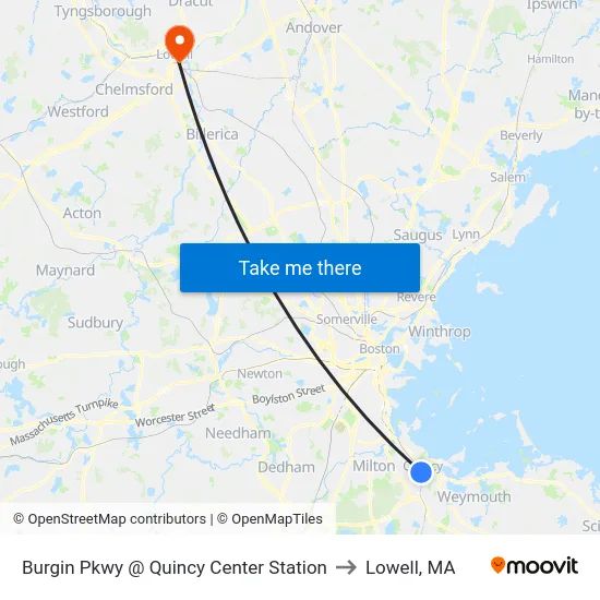 Burgin Pkwy @ Quincy Center Station to Lowell, MA map