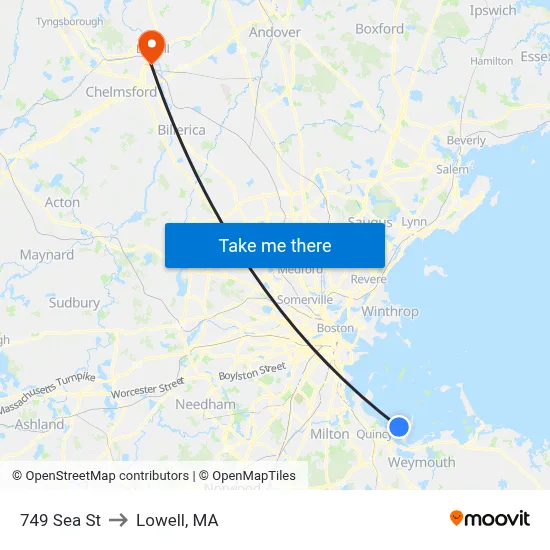 749 Sea St to Lowell, MA map