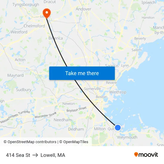 414 Sea St to Lowell, MA map