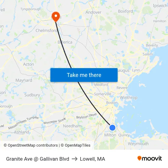 Granite Ave @ Gallivan Blvd to Lowell, MA map