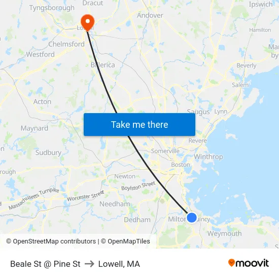 Beale St @ Pine St to Lowell, MA map
