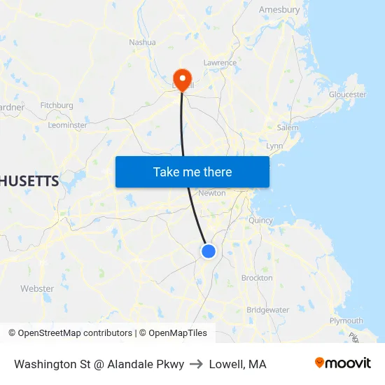 Washington St @ Alandale Pkwy to Lowell, MA map