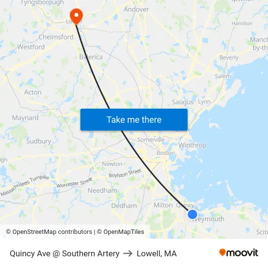 Quincy Ave @ Southern Artery to Lowell, MA map