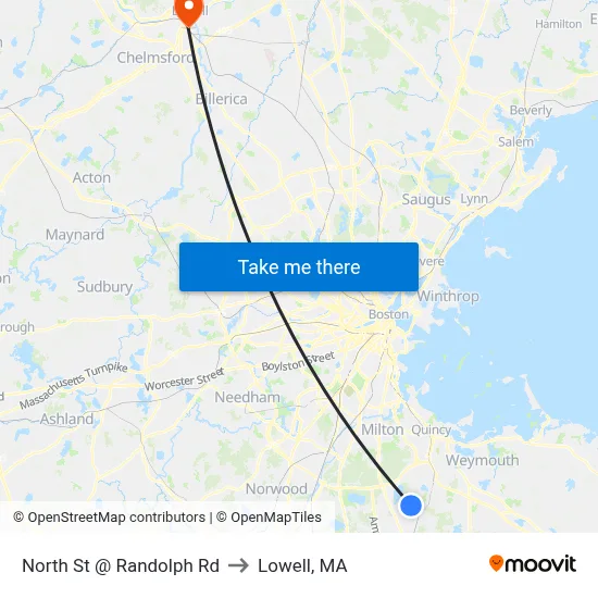 North St @ Randolph Rd to Lowell, MA map