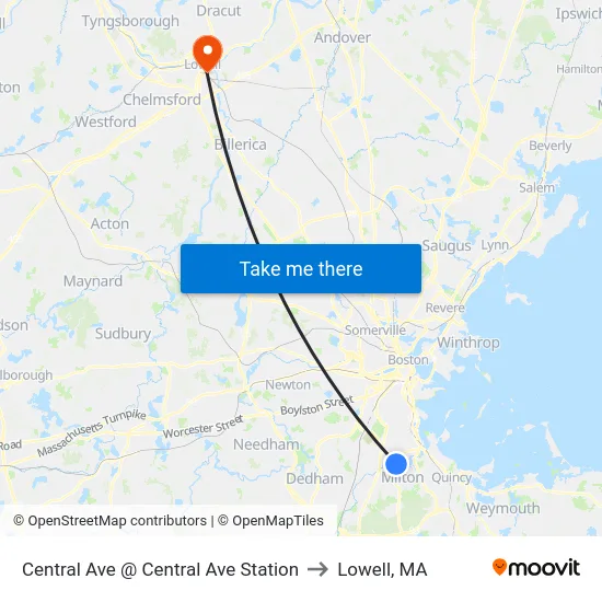 Central Ave @ Central Ave Station to Lowell, MA map