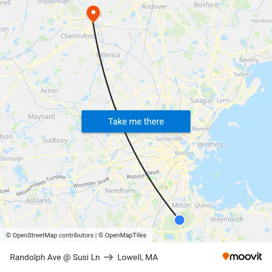Randolph Ave @ Susi Ln to Lowell, MA map