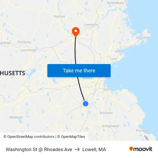 Washington St @ Rhoades Ave to Lowell, MA map