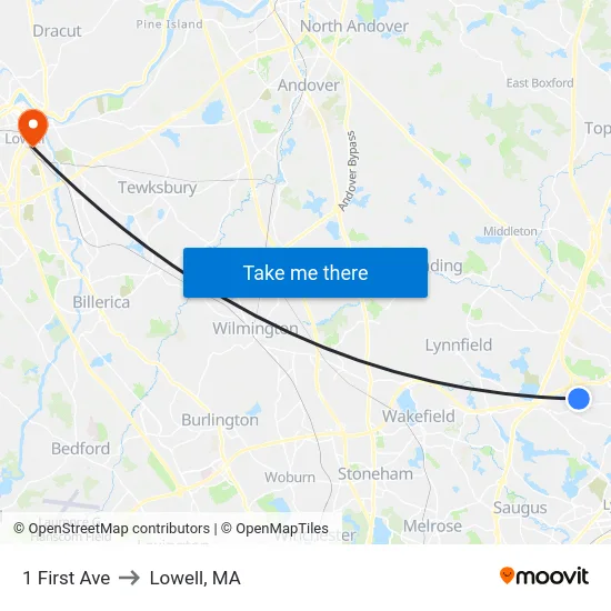 1 First Ave to Lowell, MA map