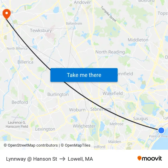 Lynnway @ Hanson St to Lowell, MA map