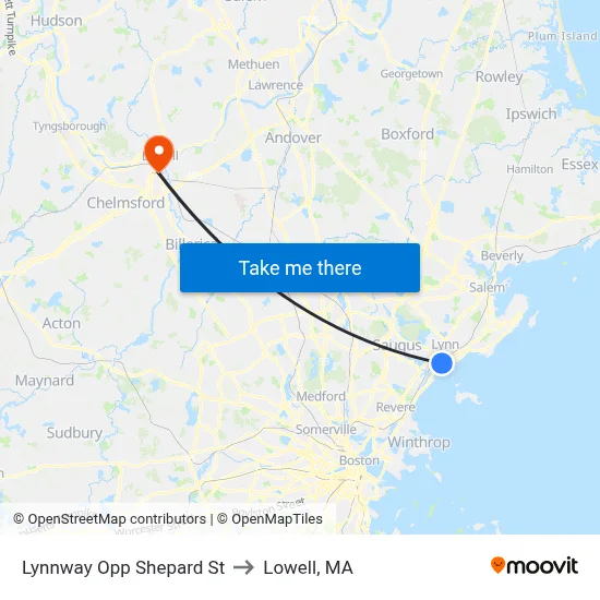 Lynnway Opp Shepard St to Lowell, MA map