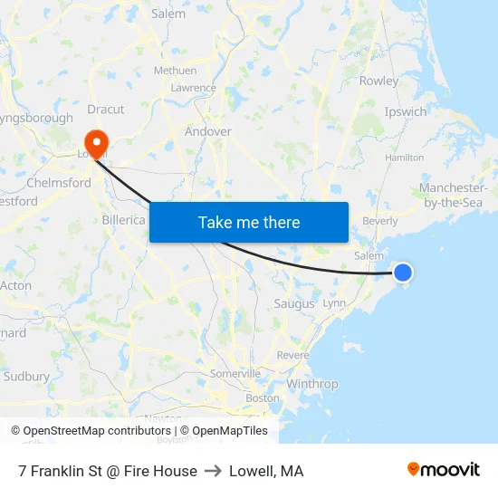 7 Franklin St @ Fire House to Lowell, MA map