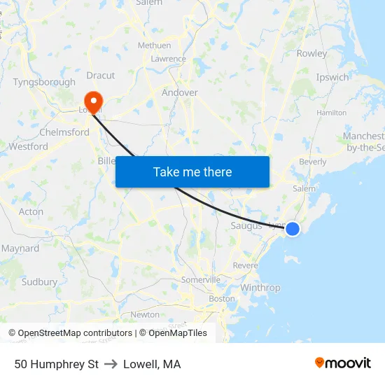 50 Humphrey St to Lowell, MA map