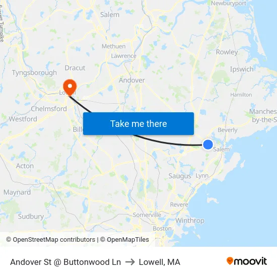 Andover St @ Buttonwood Ln to Lowell, MA map