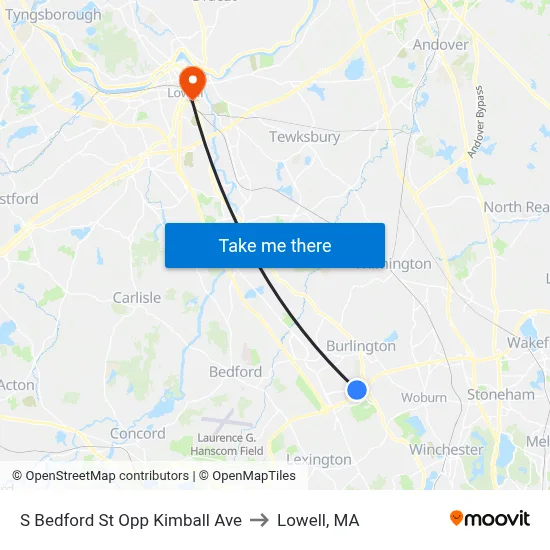 S Bedford St Opp Kimball Ave to Lowell, MA map