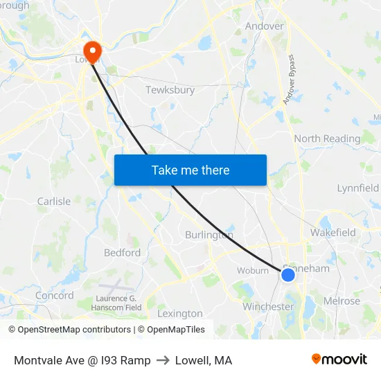 Montvale Ave @ I93 Ramp to Lowell, MA map