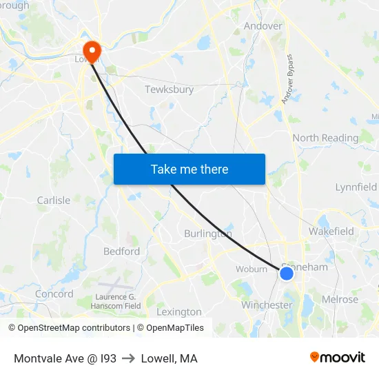 Montvale Ave @ I93 to Lowell, MA map