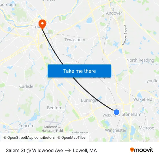 Salem St @ Wildwood Ave to Lowell, MA map